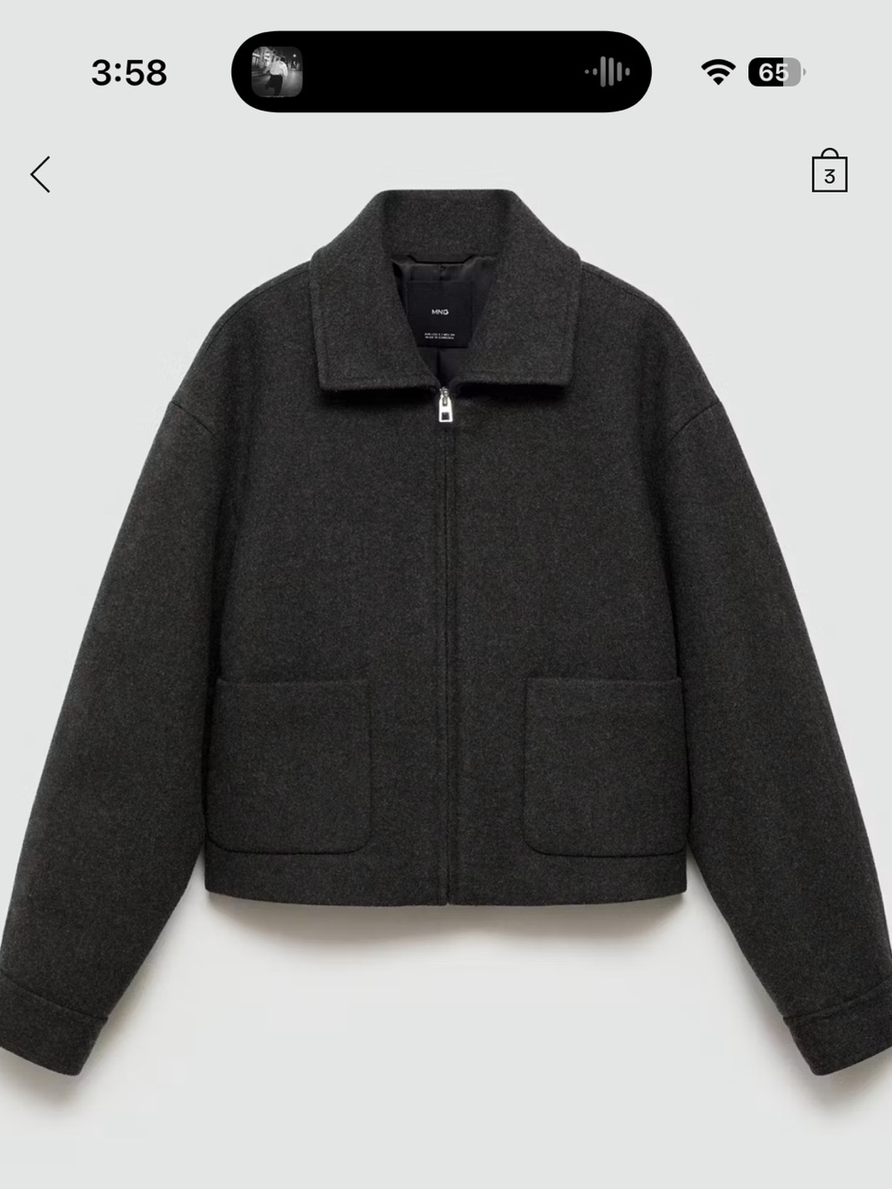 Mango Cropped Dark Grey oversized wool jacket with pockets